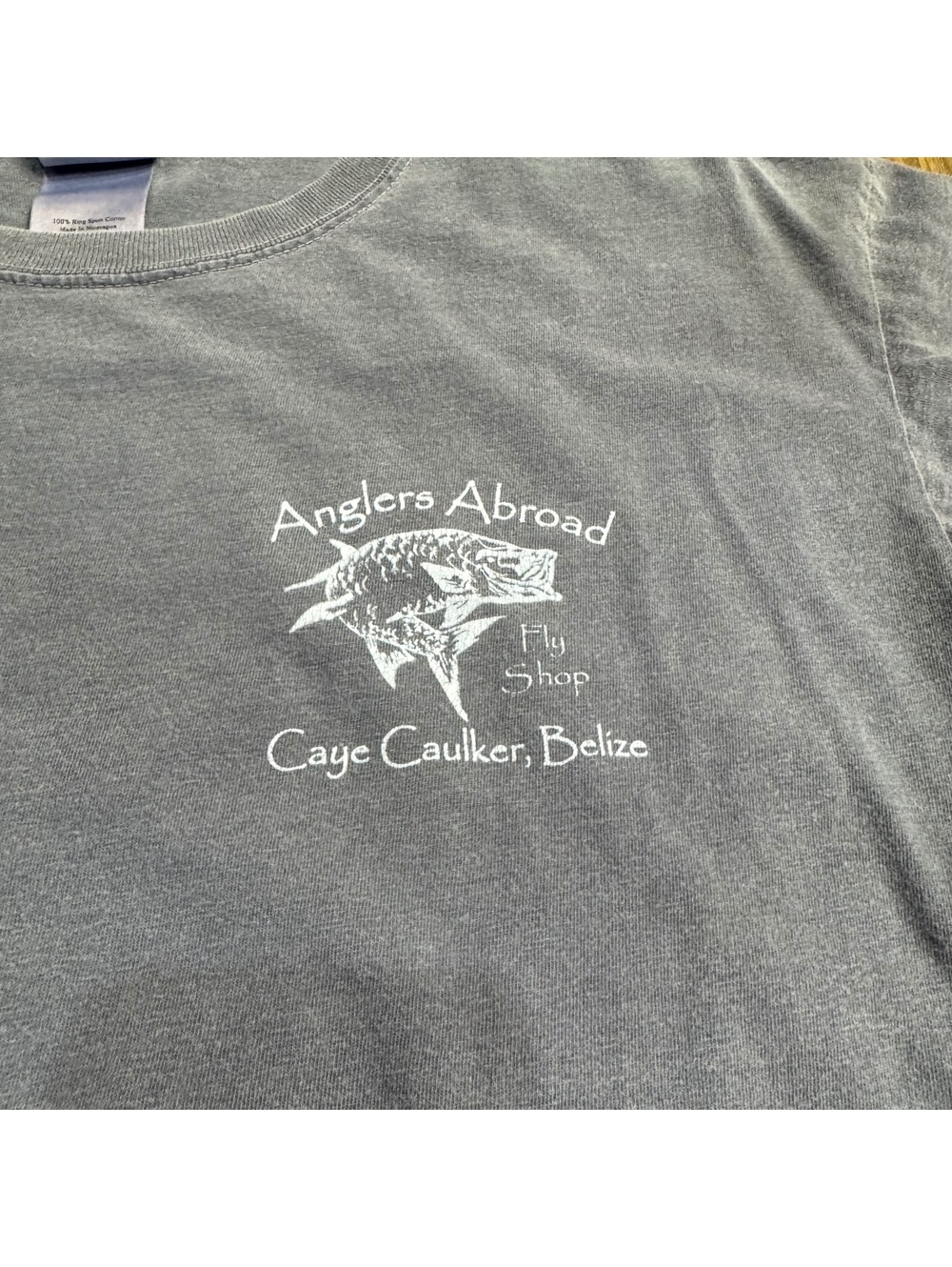 Anglers Abroad Caye Caulker Belize Fly Shop T Shirt Mens M Fishing Graphic Blue